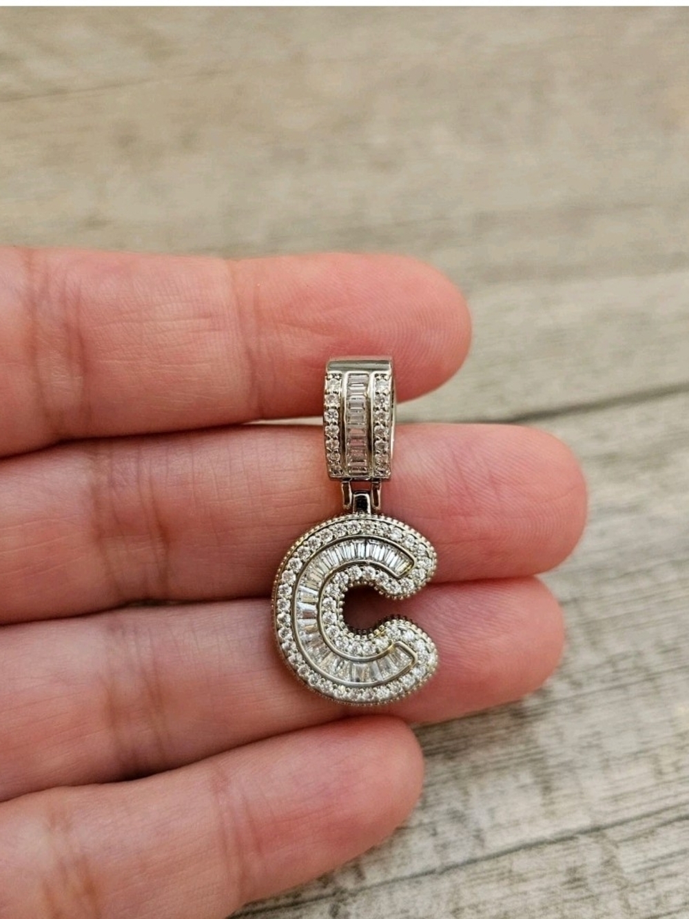 Sterling Silver 'C' Initial Pendant with Clear CZ Accents